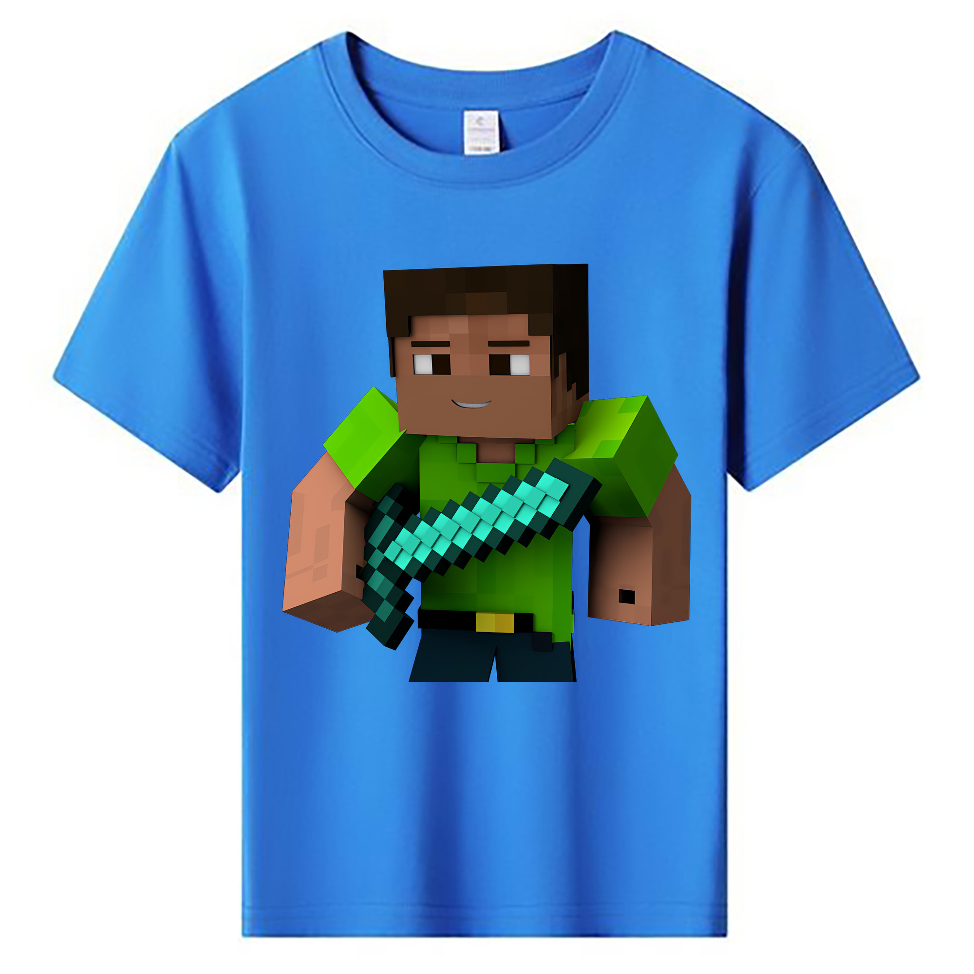 （画像用） マインクラフト ブロックの世界 Minecraft MC Block world 綿100％キッズTシャツ（フロントプリント）